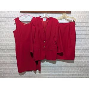 Jacqueline Ferrar Women's Red Solid Dress Skirt Jacket Ensemble 3-Piece Set Size